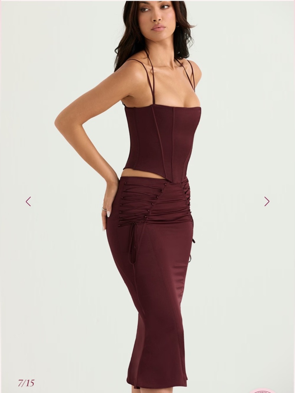 House of CB Sidonie Wine Satin Lace Up Midi Skirt size S - Picture 1 of 12